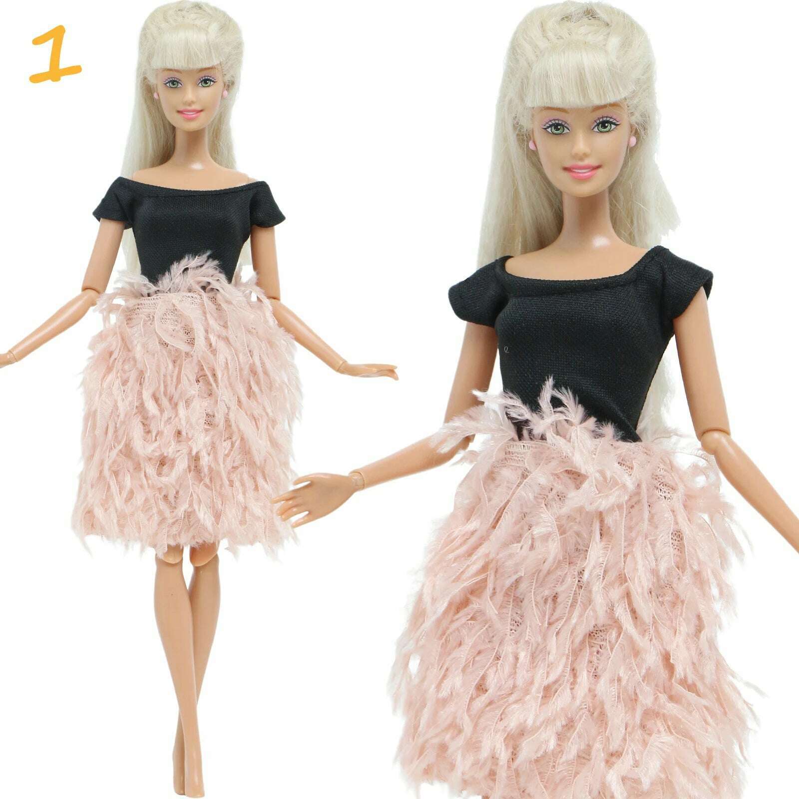 1 Set Fashion Multicolor Outfit Wave Point Dress Shirt Denim Grid Skirt Daily Casual Wear Accessories Clothes for Barbie Doll - KIMLUD