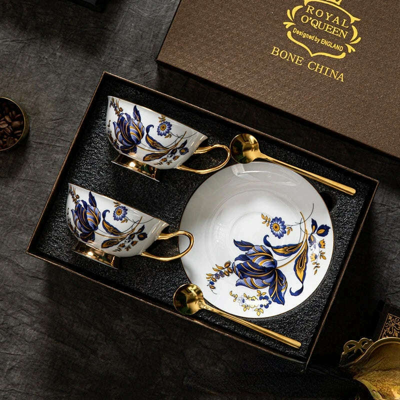 KIMLUD, 1 set Luxury Set Home Ceramic Bone Porcelain British Tea Cup Black Tea Cup Luxury Gift Coffee Mugs European Coffee Cup, B, KIMLUD Womens Clothes