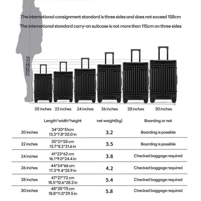 KIMLUD, 100% Aluminum-magnesium alloy Travel Suitcase Rolling Luggage 20/24/28 inch Trolley Luggage Carry-On Cabin Suitcase, KIMLUD Womens Clothes
