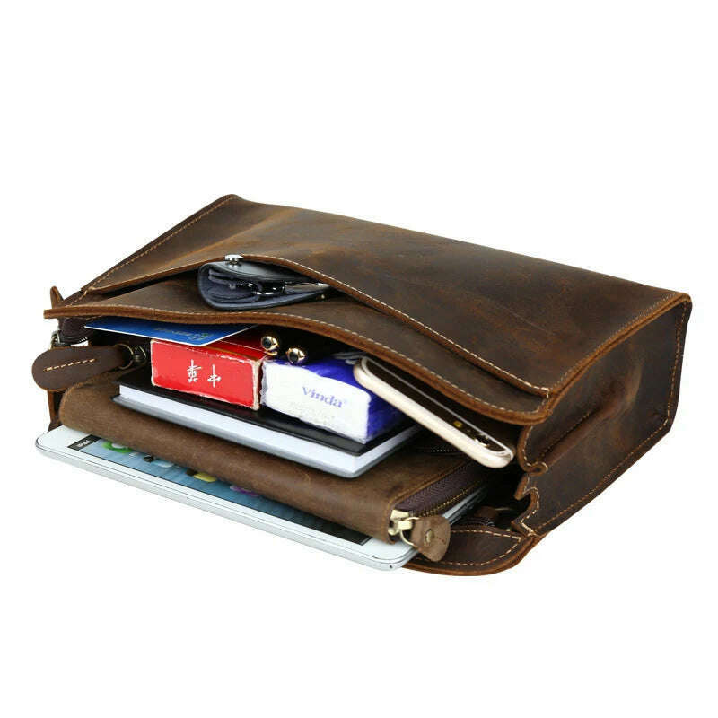 100% Genuine Leather Clutch Bag With Wrist Band Ipad Iphone Clutches For Male Men Hand Bag Real Cowskin Clutch Purse Gift - KIMLUD