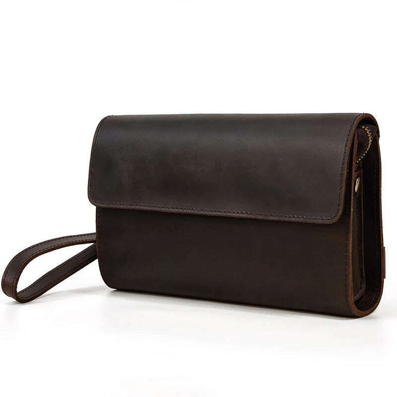 100% Genuine Leather Clutch Bag With Wrist Band Ipad Iphone Clutches For Male Men Hand Bag Real Cowskin Clutch Purse Gift - KIMLUD