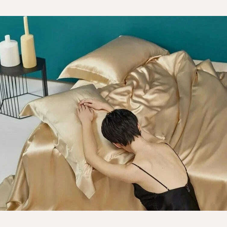 100% Natural Mulberry Silk Bedding Set - 1 Duvet Cover, 1 Sheet, 2 Pillowcases - Double-Sided Pure Silk - Luxurious, Soft, and - KIMLUD