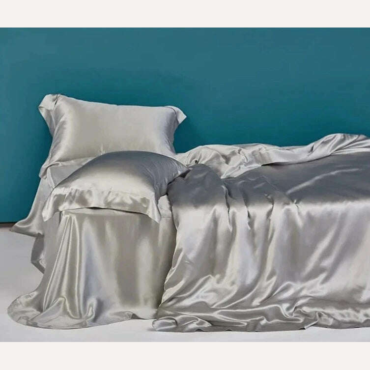 100% Natural Mulberry Silk Bedding Set - 1 Duvet Cover, 1 Sheet, 2 Pillowcases - Double-Sided Pure Silk - Luxurious, Soft, and - KIMLUD