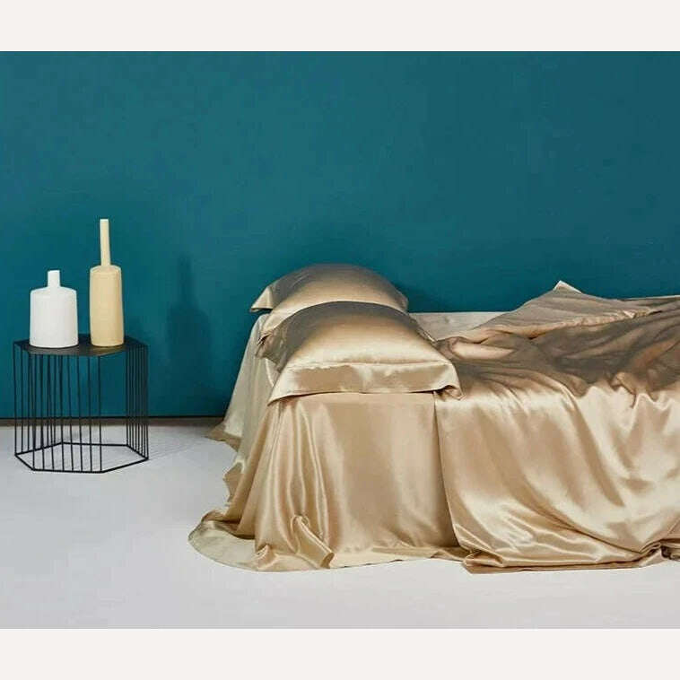 100% Natural Mulberry Silk Bedding Set - 1 Duvet Cover, 1 Sheet, 2 Pillowcases - Double-Sided Pure Silk - Luxurious, Soft, and - KIMLUD
