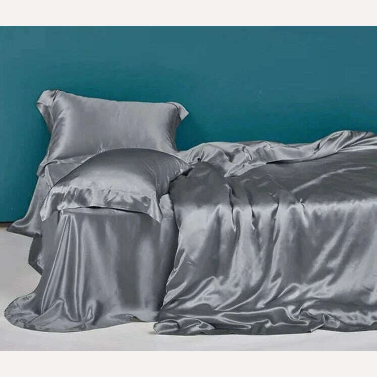 100% Natural Mulberry Silk Bedding Set - 1 Duvet Cover, 1 Sheet, 2 Pillowcases - Double-Sided Pure Silk - Luxurious, Soft, and - KIMLUD