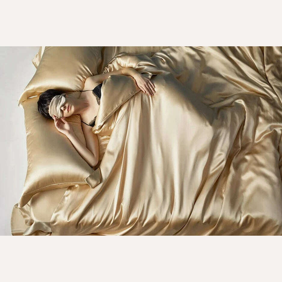 100% Natural Mulberry Silk Bedding Set - 1 Duvet Cover, 1 Sheet, 2 Pillowcases - Double-Sided Pure Silk - Luxurious, Soft, and - KIMLUD