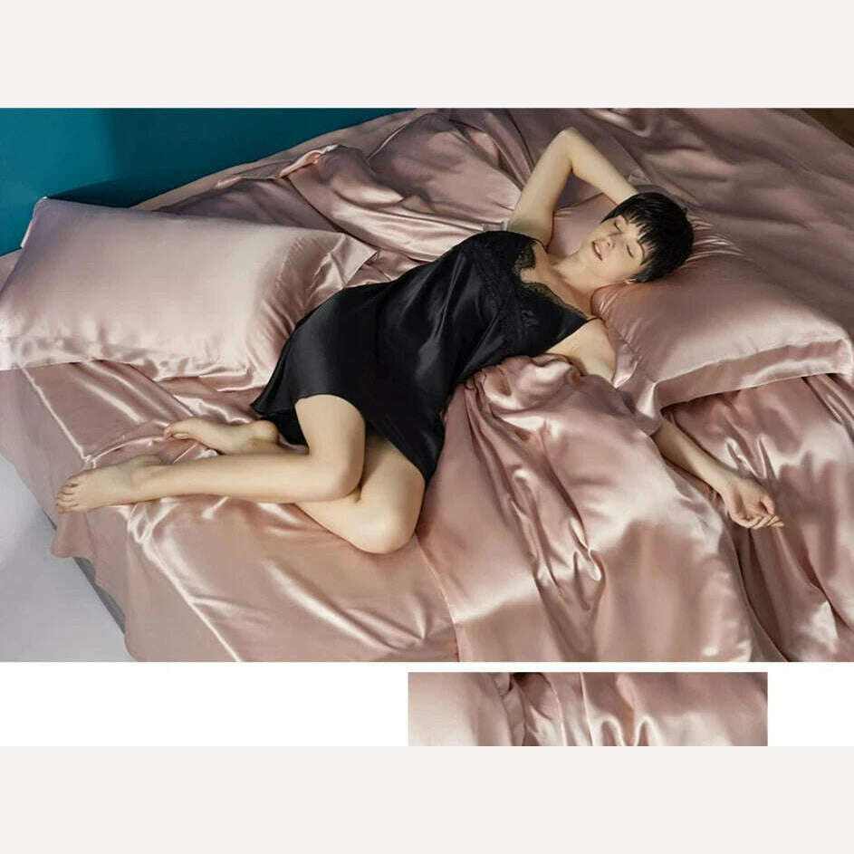 100% Natural Mulberry Silk Bedding Set - 1 Duvet Cover, 1 Sheet, 2 Pillowcases - Double-Sided Pure Silk - Luxurious, Soft, and - KIMLUD
