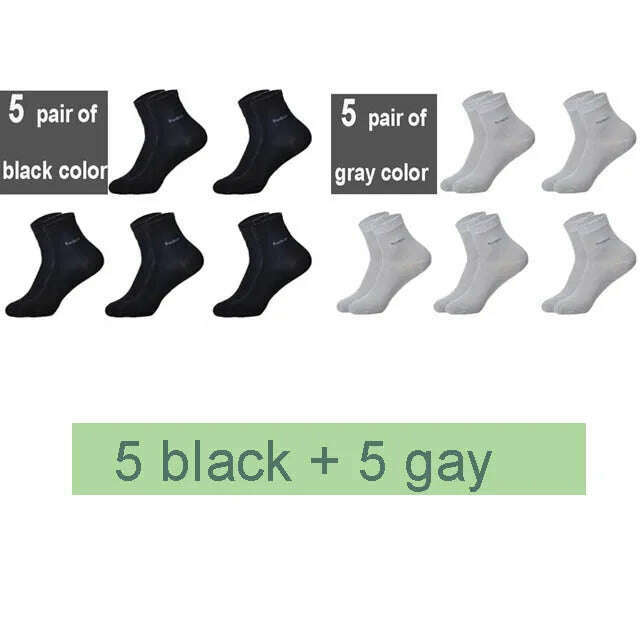 KIMLUD, 10Pairs/Lot Men Bamboo Socks Brand Comfortable Breathable Casual Business Men's Crew Socks High Quality Guarantee Sox Male Gift, 5 black 5 gray / size 38-45, KIMLUD APPAREL - Womens Clothes