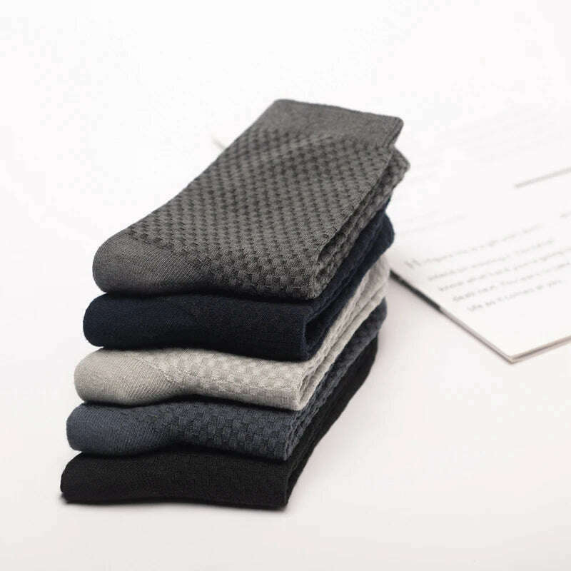 10Pairs/Lot Men's Bamboo Fiber Socks Long Black Business Soft Breathable New High Quality Autumn for Male Socks Plus Size 39-48 - KIMLUD