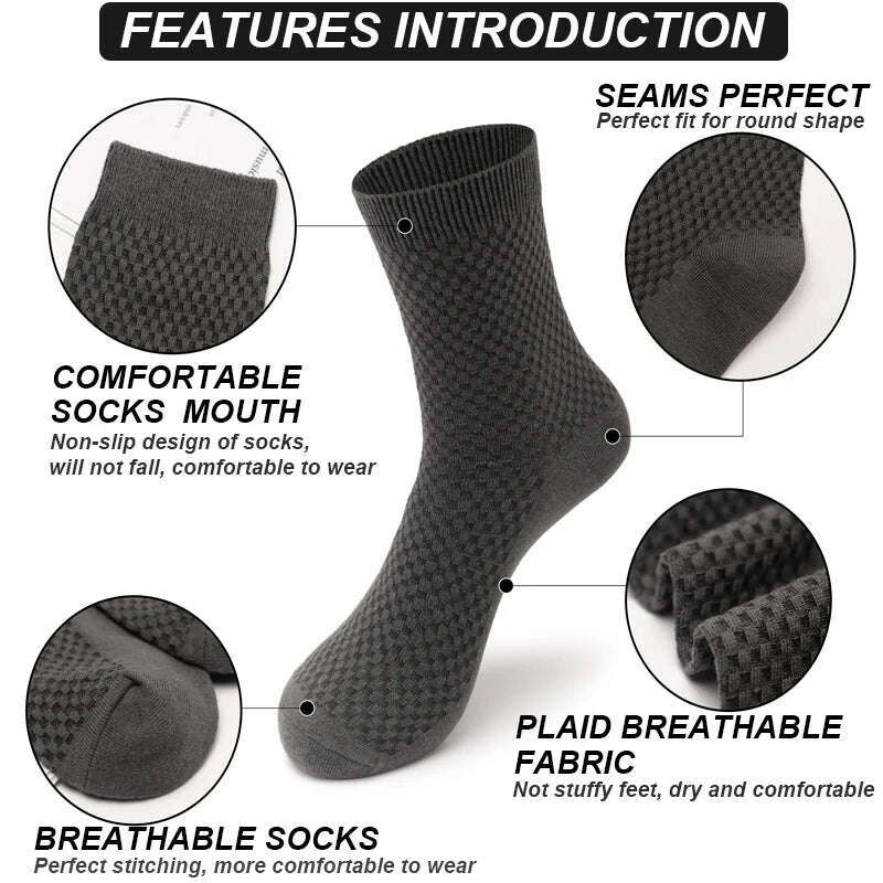 10Pairs/Lot Men's Bamboo Fiber Socks Long Black Business Soft Breathable New High Quality Autumn for Male Socks Plus Size 39-48 - KIMLUD