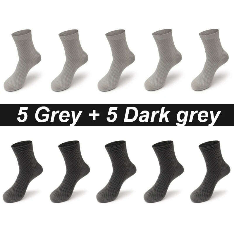 10Pairs/Lot Men's Bamboo Fiber Socks Long Black Business Soft Breathable New High Quality Autumn for Male Socks Plus Size 39-48 - KIMLUD