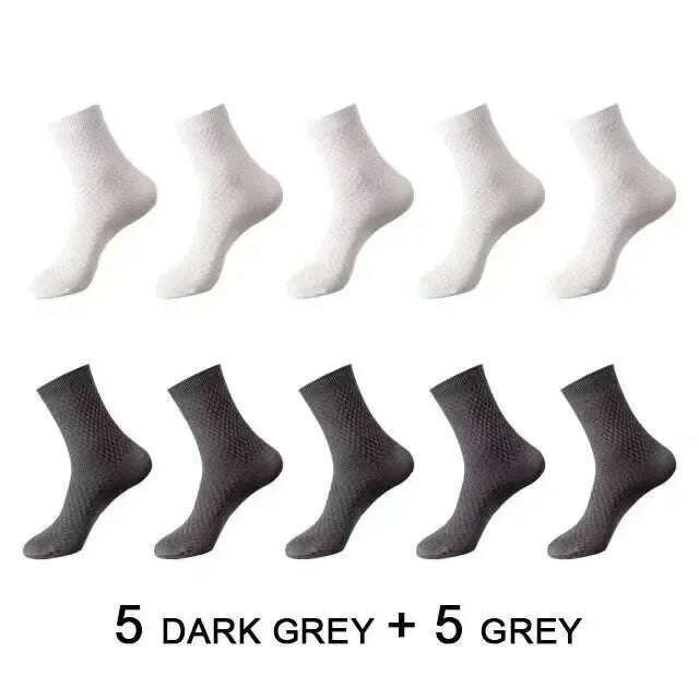 10Pairs/Men's Bamboo Fiber Socks Classic Business Office Stockings Breathable Deodorant Feet Men's Dress Socks Plus-size EU39-45 - KIMLUD