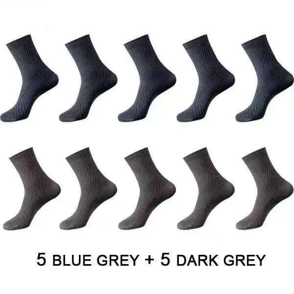 10Pairs/Men's Bamboo Fiber Socks Classic Business Office Stockings Breathable Deodorant Feet Men's Dress Socks Plus-size EU39-45 - KIMLUD
