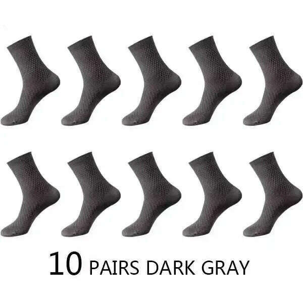 10Pairs/Men's Bamboo Fiber Socks Classic Business Office Stockings Breathable Deodorant Feet Men's Dress Socks Plus-size EU39-45 - KIMLUD