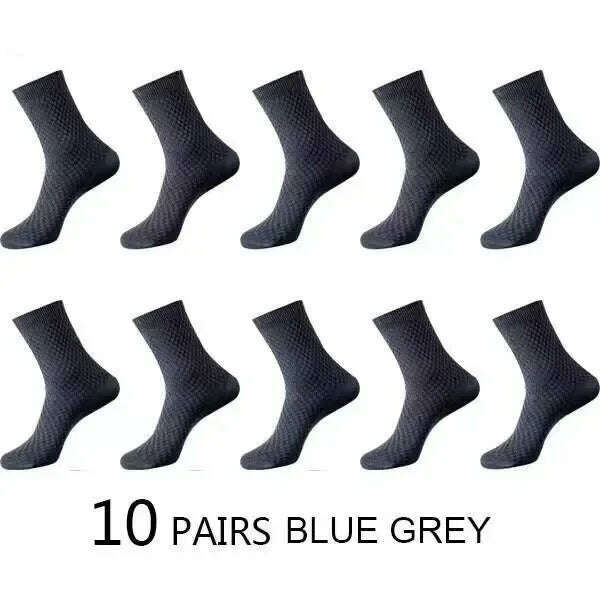 10Pairs/Men's Bamboo Fiber Socks Classic Business Office Stockings Breathable Deodorant Feet Men's Dress Socks Plus-size EU39-45 - KIMLUD