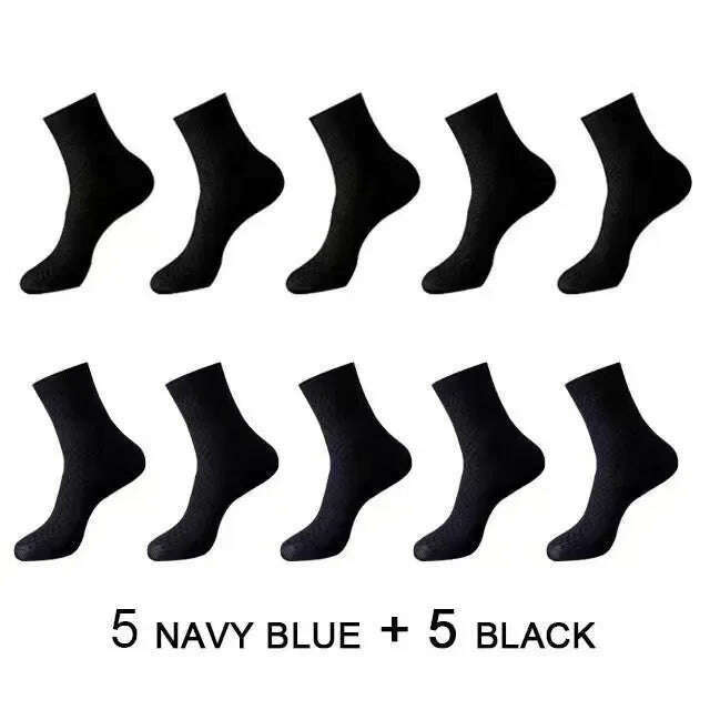 10Pairs/Men's Bamboo Fiber Socks Classic Business Office Stockings Breathable Deodorant Feet Men's Dress Socks Plus-size EU39-45 - KIMLUD