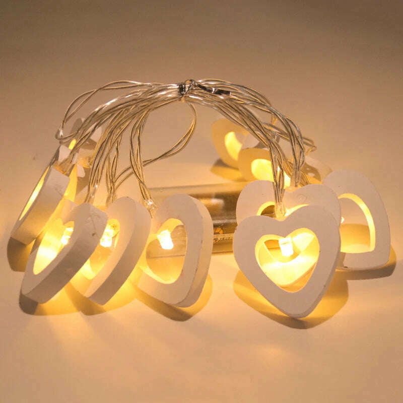 KIMLUD, 10pcs Valentine's Day Wooden Heart String Lights Fairy Light Hanging Lamp Valentines Wedding Birthday party room Decoration, KIMLUD Womens Clothes