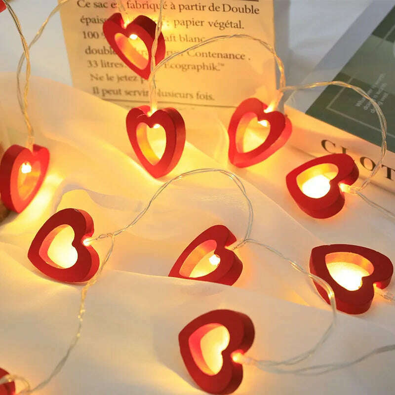 KIMLUD, 10pcs Valentine's Day Wooden Heart String Lights Fairy Light Hanging Lamp Valentines Wedding Birthday party room Decoration, red light, KIMLUD Womens Clothes