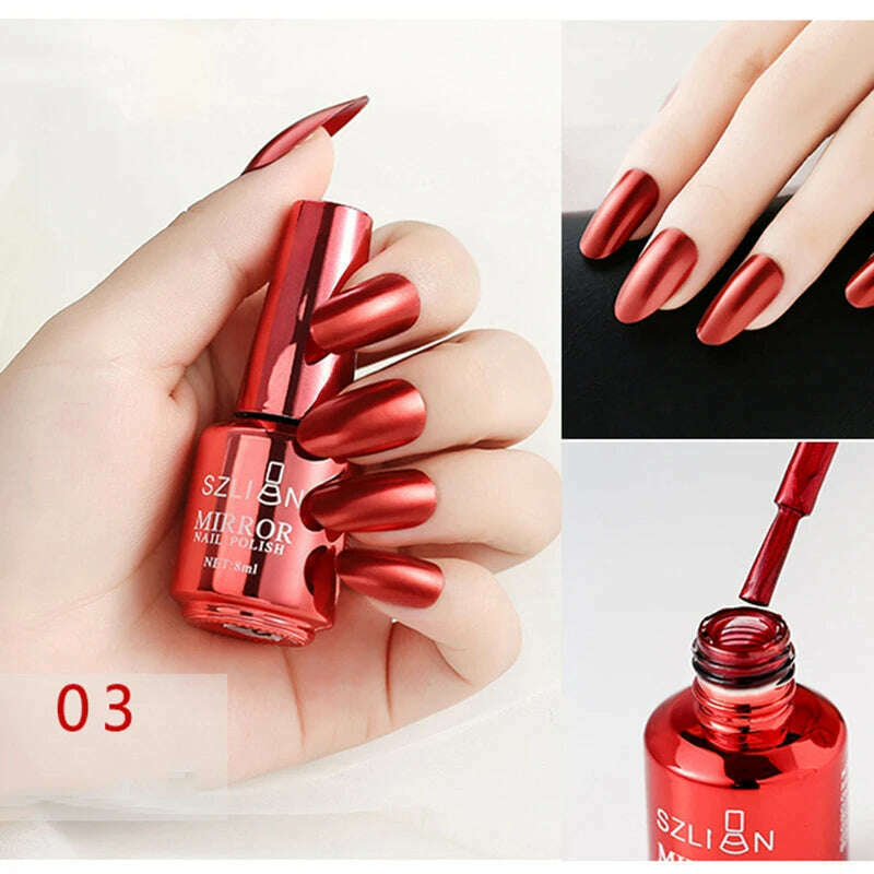 12 Colors Mirror Polish Long-lasting Quick-drying Metallic Silver Purple Rose Gold Nail Polish Is Not Peelable Nails Gel Varnish - KIMLUD