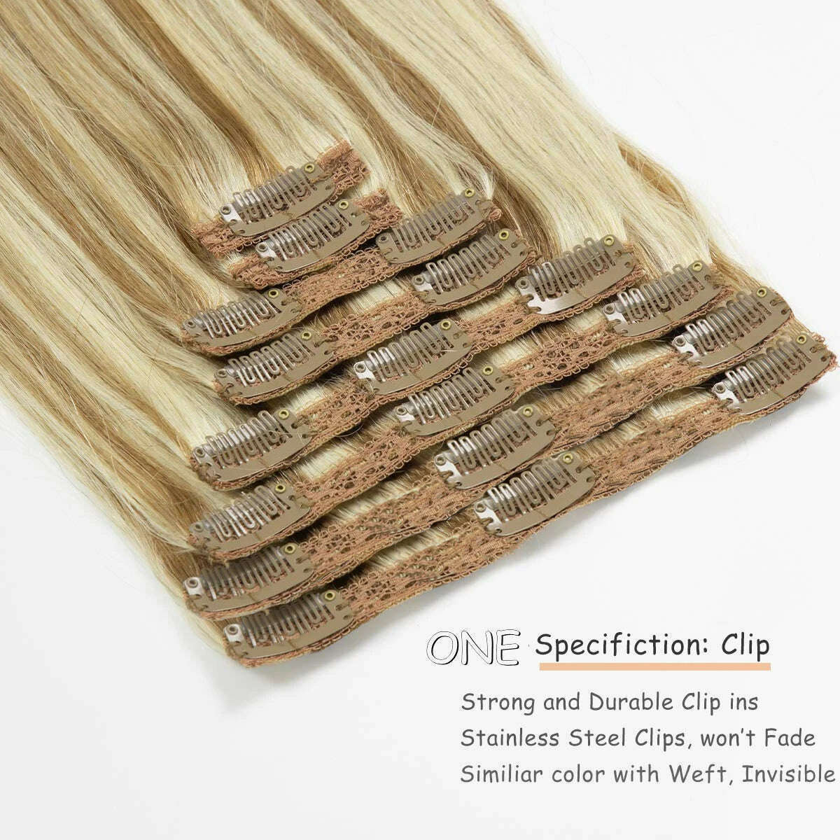 120G Clip In Hair Extension Human Hair Color P8/613 Straight Brazilian 100% Human Hair Extension Clip In 8 Pieces/Sets Full Head - KIMLUD