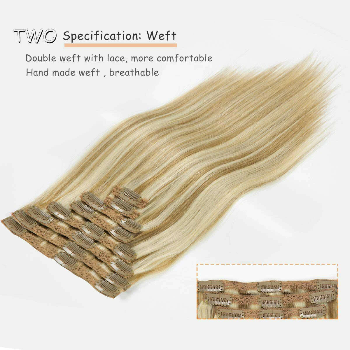 120G Clip In Hair Extension Human Hair Color P8/613 Straight Brazilian 100% Human Hair Extension Clip In 8 Pieces/Sets Full Head - KIMLUD
