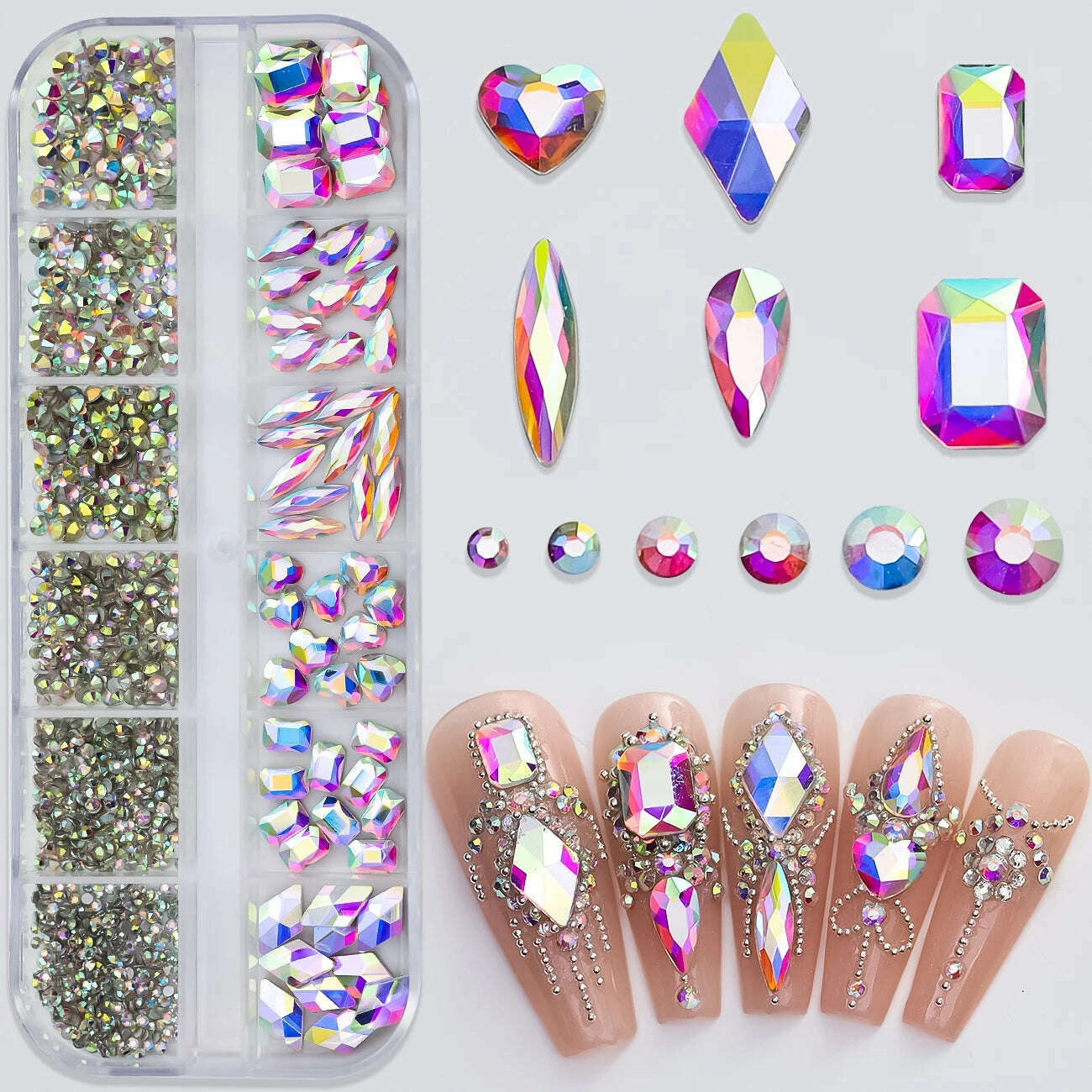 12Grids Pink Mixed Nail Rhinestones Luxury Nail Charms Glitter Crystal Jewelry Gems Nail Art Decoration Manicure Rhinestones R#Q - KIMLUD