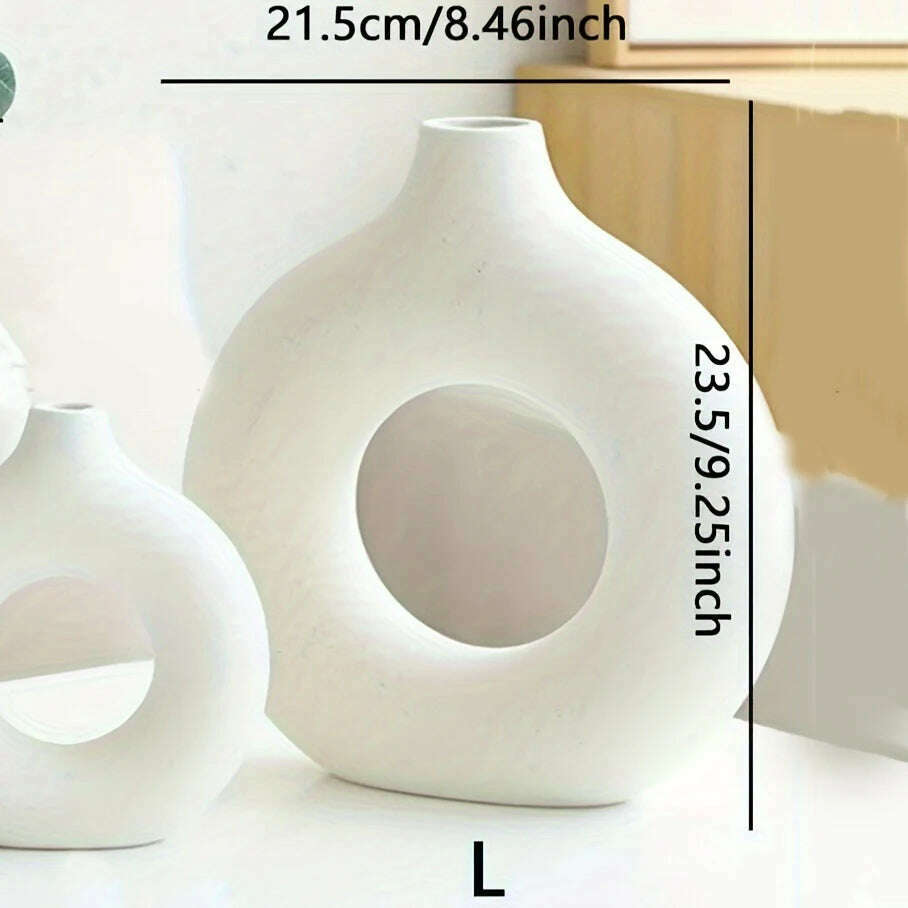 1pc, White/Beige Ceramic Vase Vases For Decor, Modern Home Decor Vase, Boho Vases For Decor, Circle Vase, Round Vase, Donut Vas - KIMLUD