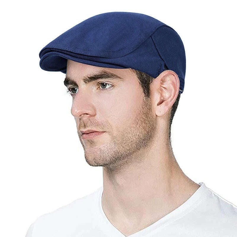 2019 new Man Berets cotton British Vintage Flat Caps Gatsby Male Solid Gray Black Spring Autumn Winter Adjustable Driver Hats - KIMLUD