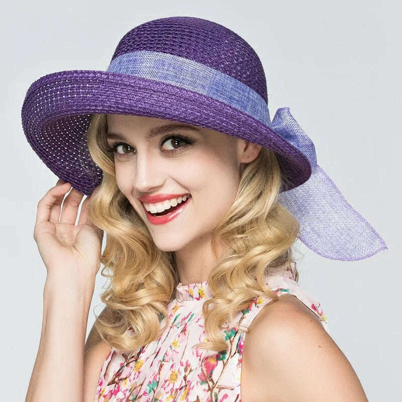 2019 Summer Bow Ribbon Sun Hat Panama Women's Cap Bonnet Beach Straw Hats summer hats for women шляпа соломенная gorro mujer - KIMLUD