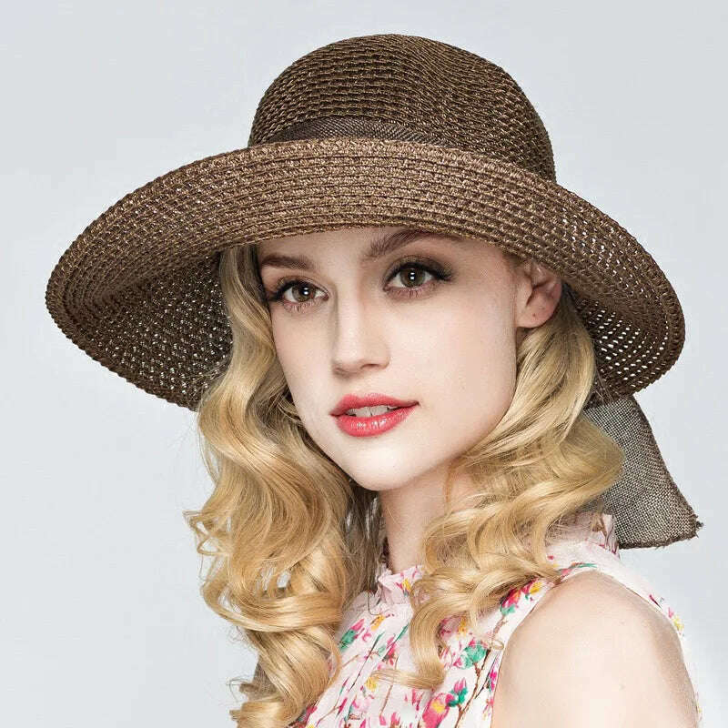 2019 Summer Bow Ribbon Sun Hat Panama Women's Cap Bonnet Beach Straw Hats summer hats for women шляпа соломенная gorro mujer - KIMLUD