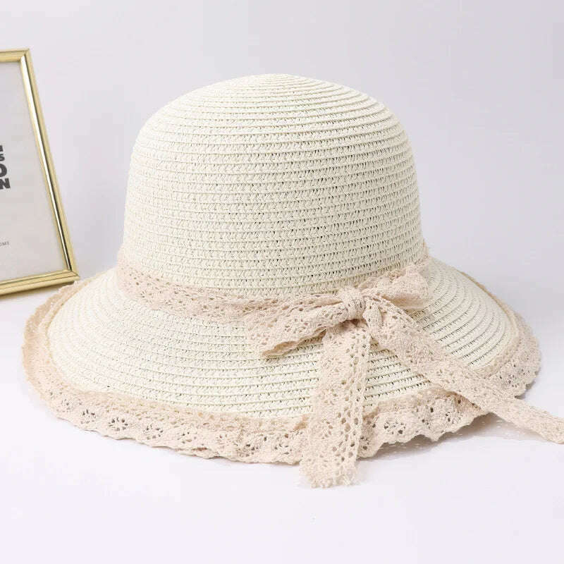 2019 Summer Bow Ribbon Sun Hat Panama Women's Cap Bonnet Beach Straw Hats summer hats for women шляпа соломенная gorro mujer - KIMLUD