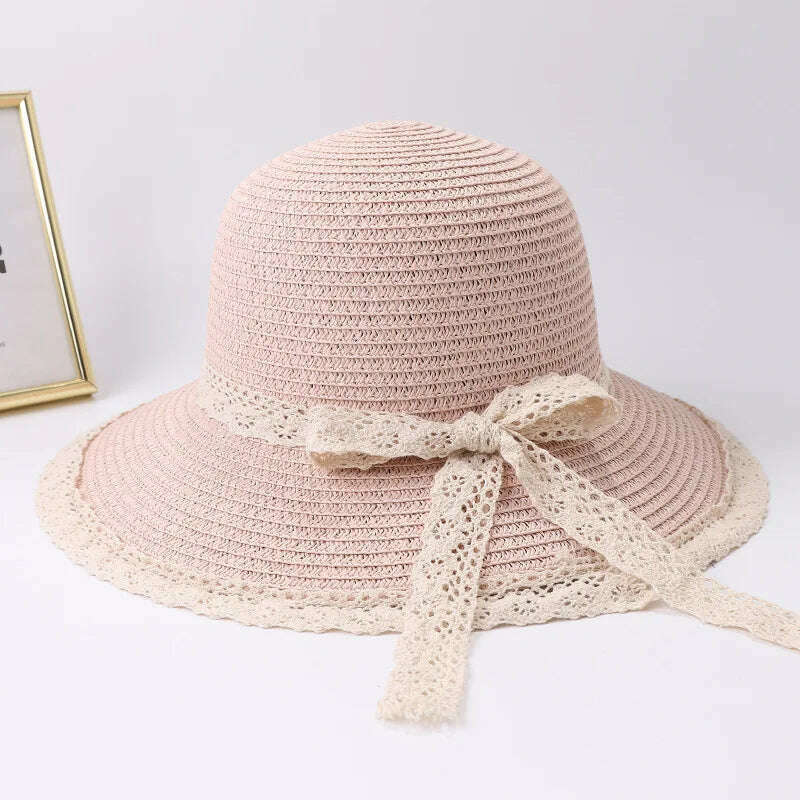 2019 Summer Bow Ribbon Sun Hat Panama Women's Cap Bonnet Beach Straw Hats summer hats for women шляпа соломенная gorro mujer - KIMLUD