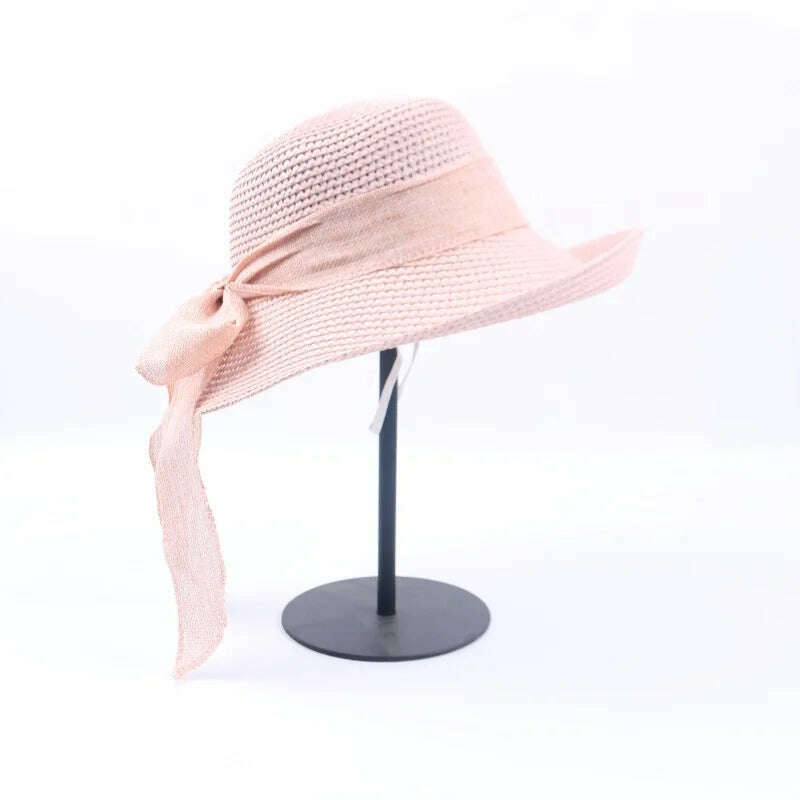2019 Summer Bow Ribbon Sun Hat Panama Women's Cap Bonnet Beach Straw Hats summer hats for women шляпа соломенная gorro mujer - KIMLUD
