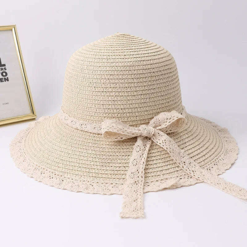 2019 Summer Bow Ribbon Sun Hat Panama Women's Cap Bonnet Beach Straw Hats summer hats for women шляпа соломенная gorro mujer - KIMLUD