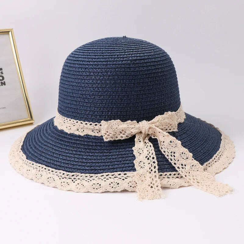2019 Summer Bow Ribbon Sun Hat Panama Women's Cap Bonnet Beach Straw Hats summer hats for women шляпа соломенная gorro mujer - KIMLUD