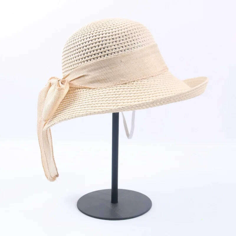 2019 Summer Bow Ribbon Sun Hat Panama Women's Cap Bonnet Beach Straw Hats summer hats for women шляпа соломенная gorro mujer - KIMLUD