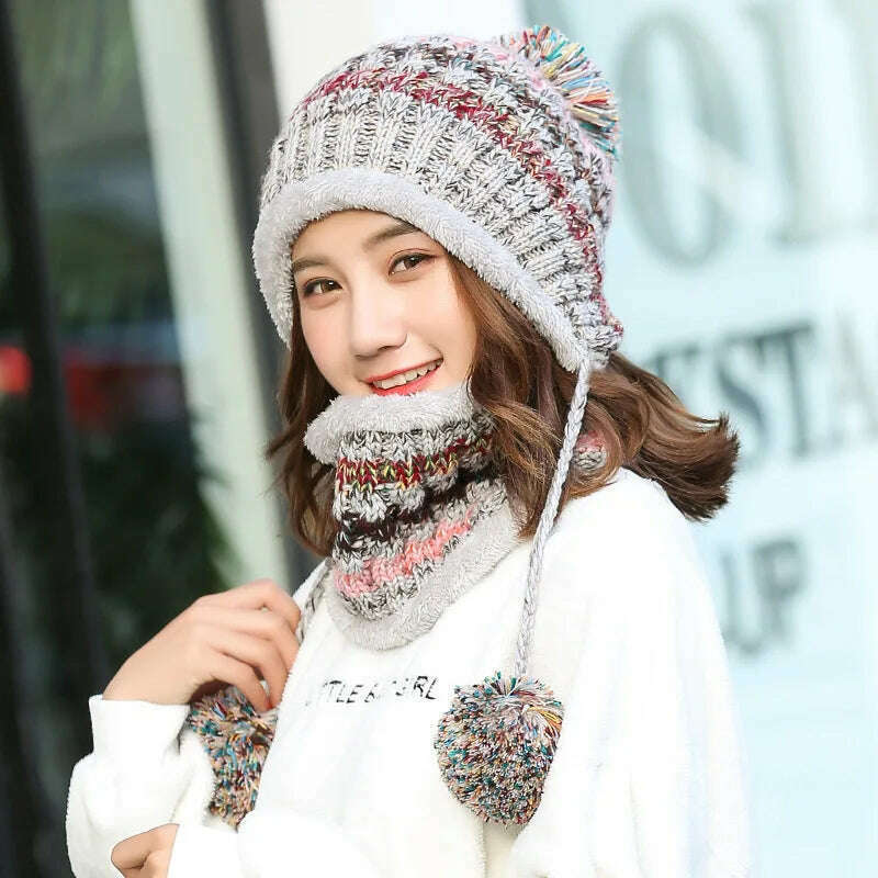 2020 Hat winter women's Mask balaclava Hat for girls Scarf Thick Warm Fleece Inside Knitted Hat Scarf Set 3pcs Winter Hats - KIMLUD