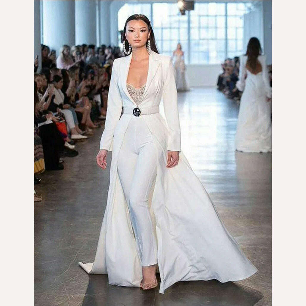 2022 new fashion sexy V-Neck long sleeve evening dress elegant suspender split dress women's clothing White pants jumpsuit - KIMLUD