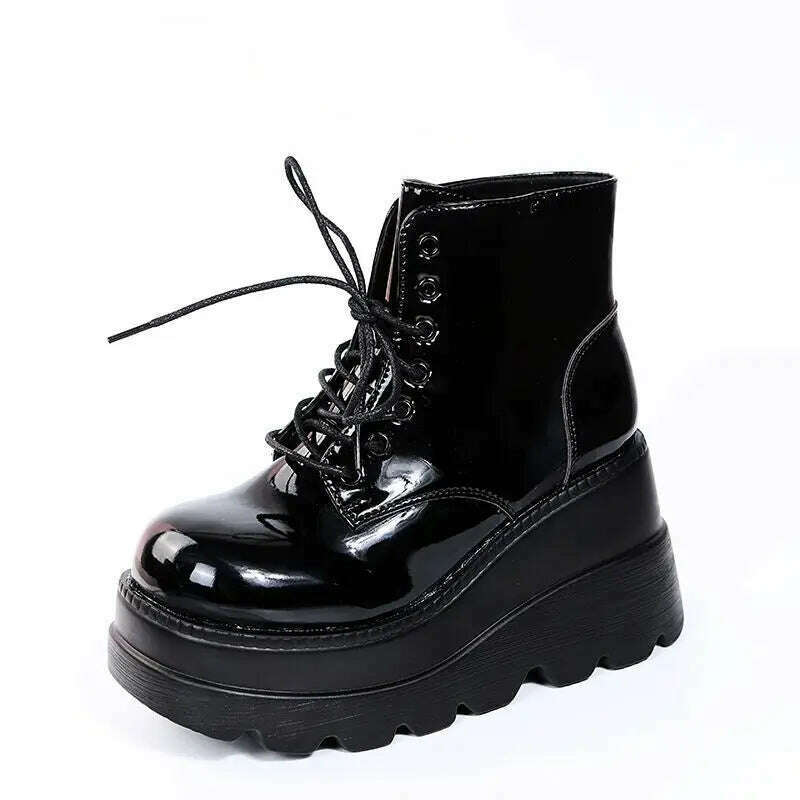 2022 New Gothic Punk Street Women Ankle Boots Platform Wedges High Heels Short Boots New Fashion Design Rivet Cosplay Shoes - KIMLUD