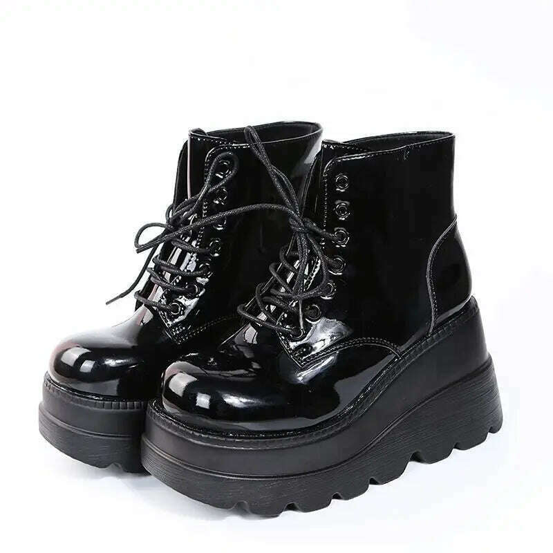 2022 New Gothic Punk Street Women Ankle Boots Platform Wedges High Heels Short Boots New Fashion Design Rivet Cosplay Shoes - KIMLUD