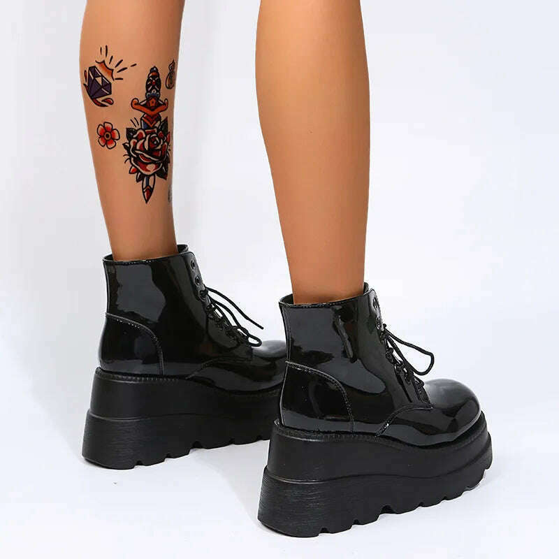 2022 New Gothic Punk Street Women Ankle Boots Platform Wedges High Heels Short Boots New Fashion Design Rivet Cosplay Shoes - KIMLUD
