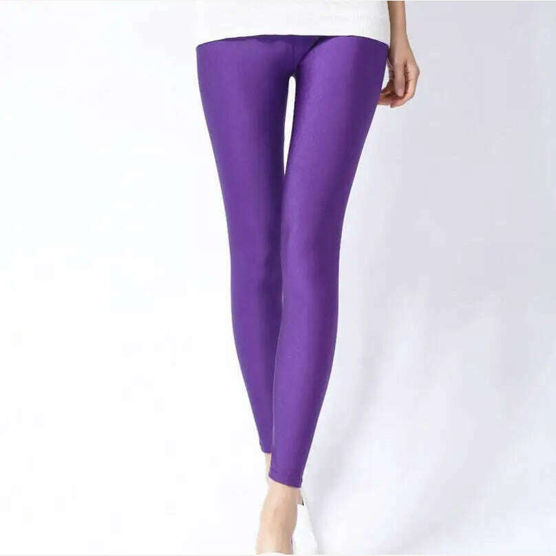 2022 New Spring Autume Solid Candy Neon Leggings for Women High Stretched Female Sexy Legging Pants Girl Clothing Leggins - KIMLUD