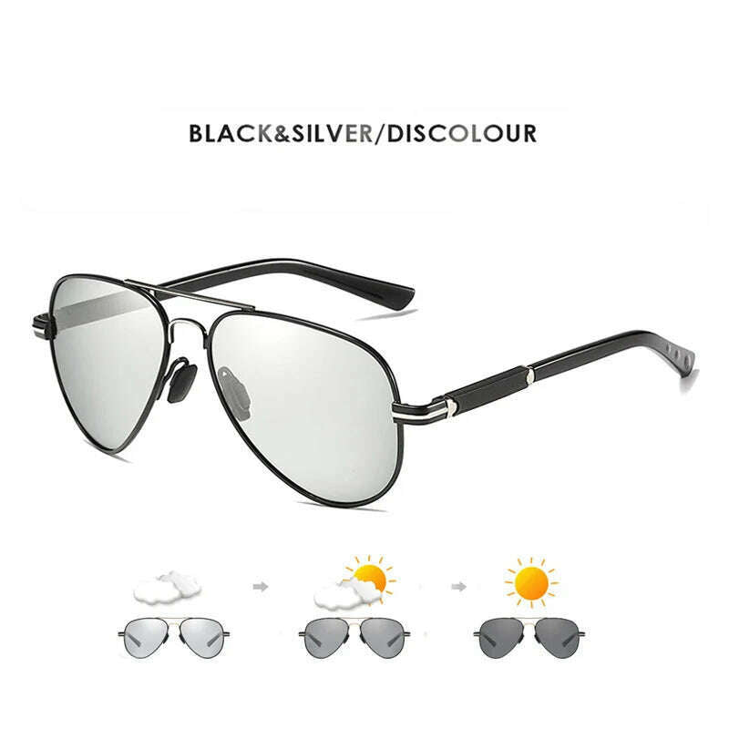 KIMLUD, 2022 New Trend Quality Titanium Alloy Sunglasses Polarized Men Photochromic Sun Glasses Women Pilot Mirror Shades Oculos De Sol, Black silve-Chameleo / Orignal, KIMLUD APPAREL - Womens Clothes