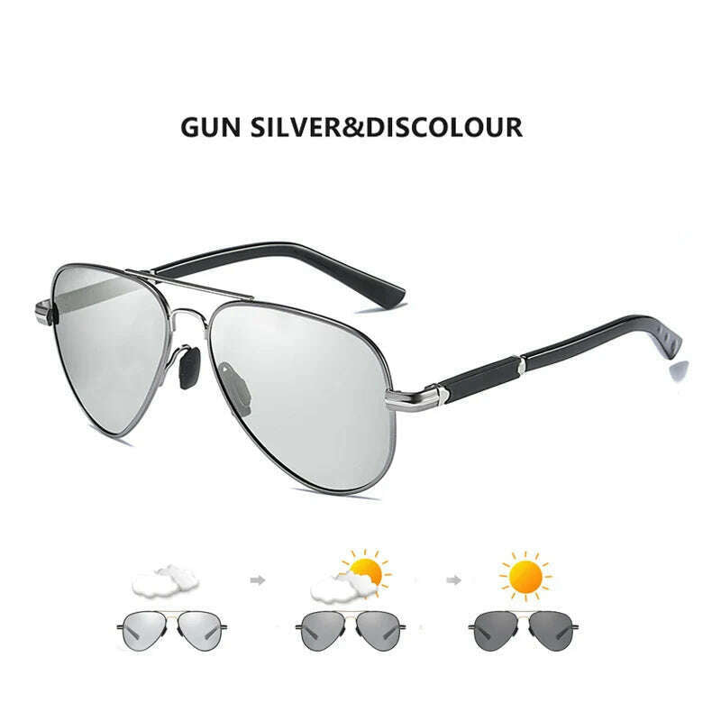 KIMLUD, 2022 New Trend Quality Titanium Alloy Sunglasses Polarized Men Photochromic Sun Glasses Women Pilot Mirror Shades Oculos De Sol, Gun silver-Chameleon / Orignal, KIMLUD APPAREL - Womens Clothes