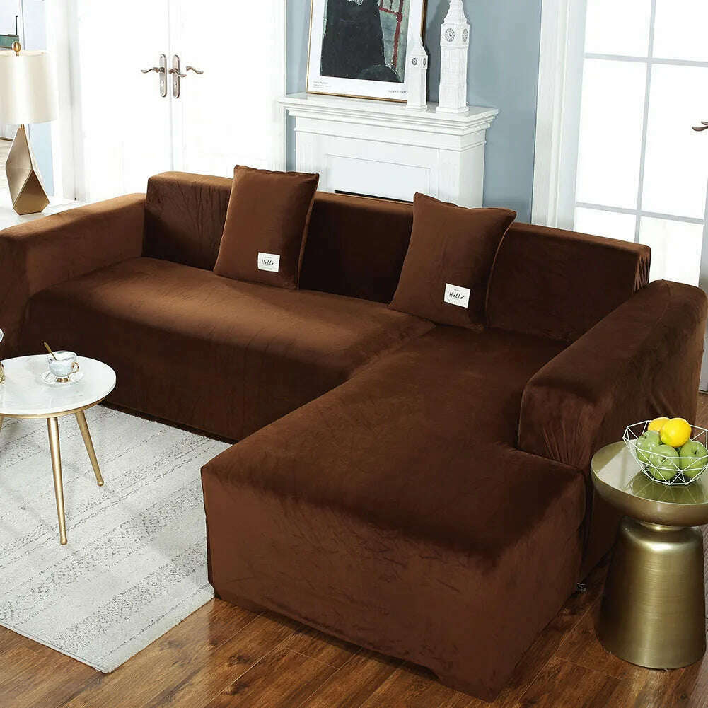2022 Velvet L Shaped Sofa Cover For Living Room Elastic Furniture Couch Slipcover Chaise Longue Corner Sofa Covers Stretchable - KIMLUD