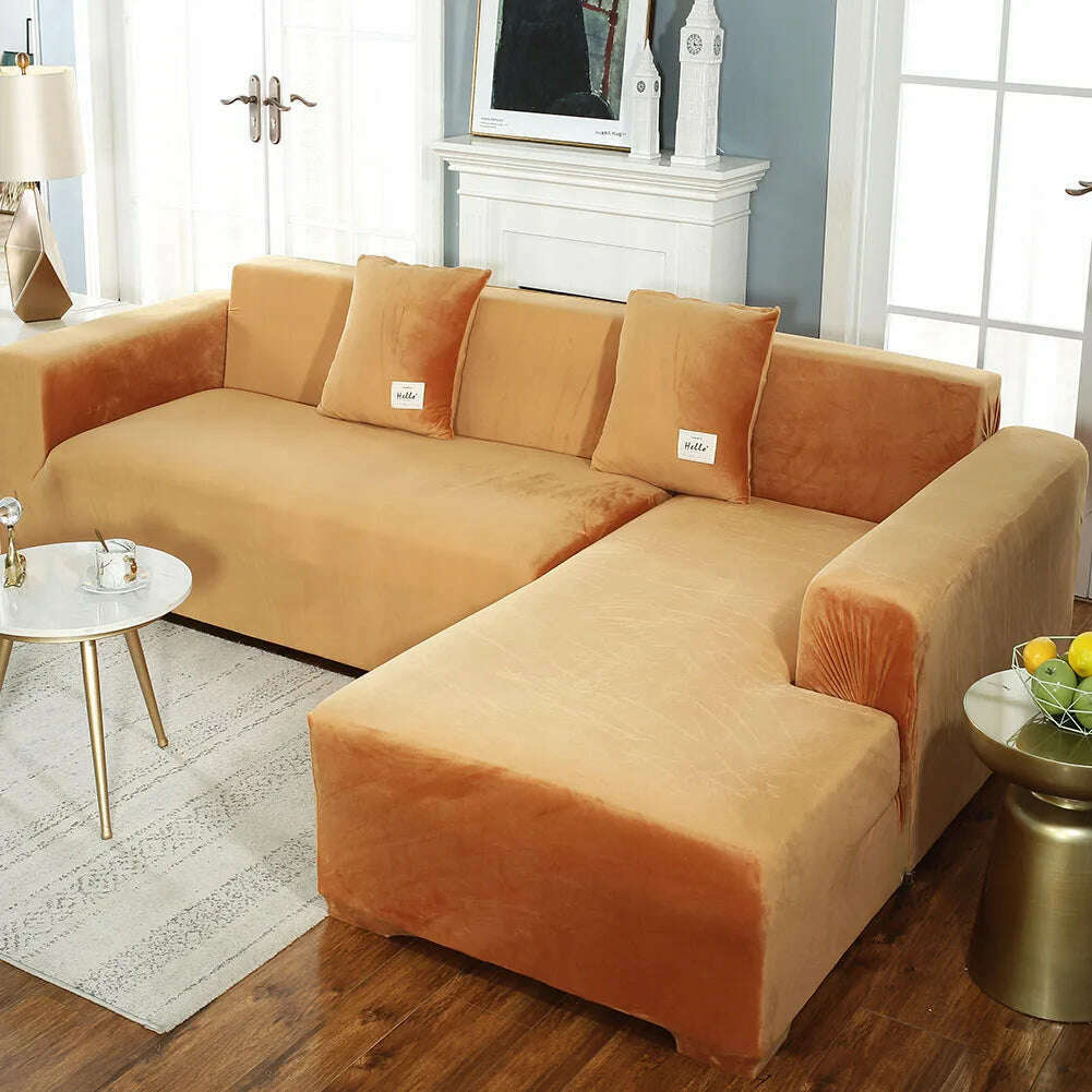 2022 Velvet L Shaped Sofa Cover For Living Room Elastic Furniture Couch Slipcover Chaise Longue Corner Sofa Covers Stretchable - KIMLUD