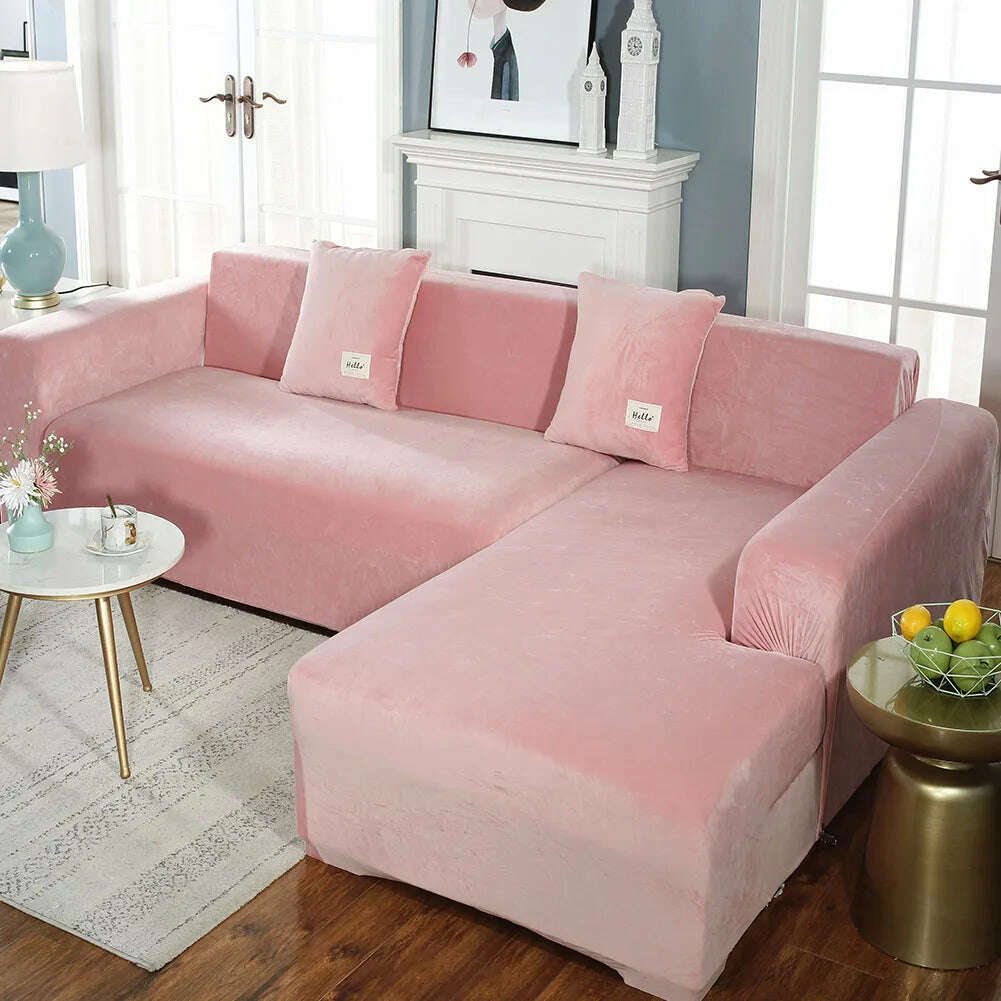 2022 Velvet L Shaped Sofa Cover For Living Room Elastic Furniture Couch Slipcover Chaise Longue Corner Sofa Covers Stretchable - KIMLUD