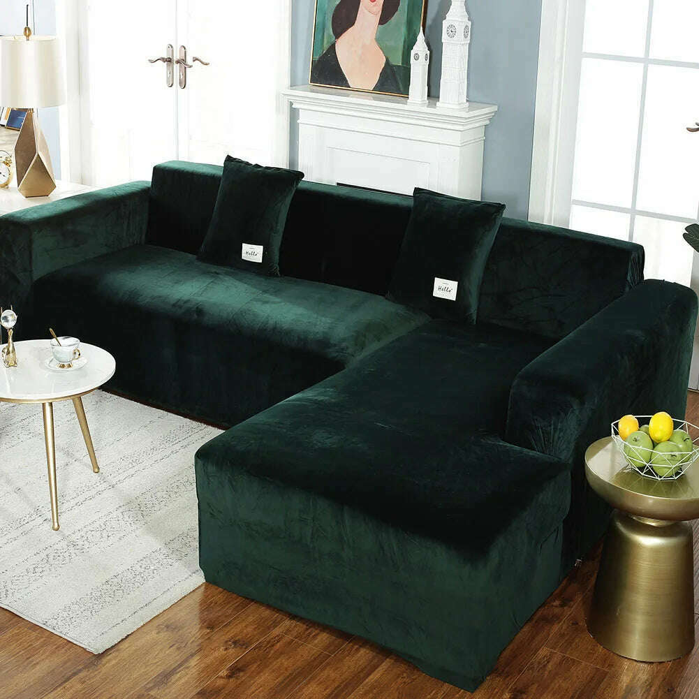 2022 Velvet L Shaped Sofa Cover For Living Room Elastic Furniture Couch Slipcover Chaise Longue Corner Sofa Covers Stretchable - KIMLUD