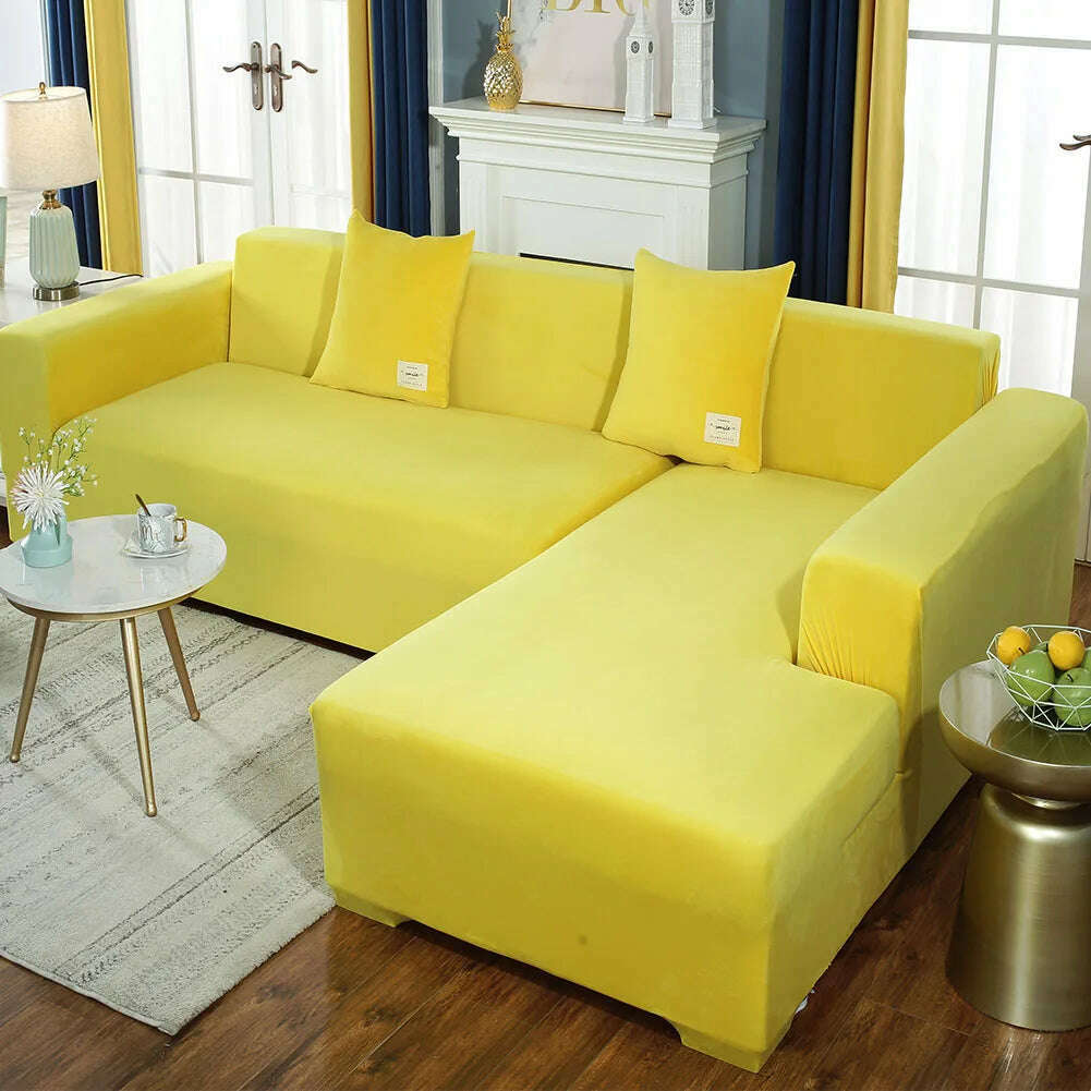 2022 Velvet L Shaped Sofa Cover For Living Room Elastic Furniture Couch Slipcover Chaise Longue Corner Sofa Covers Stretchable - KIMLUD
