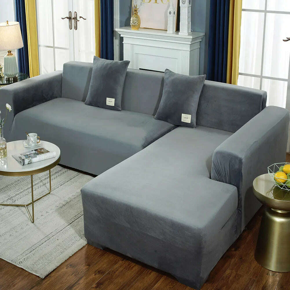 2022 Velvet L Shaped Sofa Cover For Living Room Elastic Furniture Couch Slipcover Chaise Longue Corner Sofa Covers Stretchable - KIMLUD